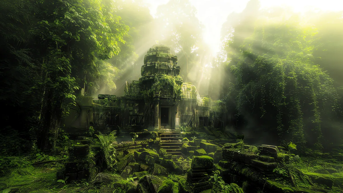 Las ruinas mayas de Palenque emergen entre la vegetacion densa de Chiapas.